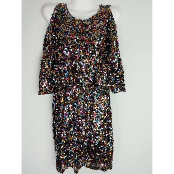 Boston Proper Women Sequin Cold Shoulder Mini Dress Size 2 NWT NYE Party Holiday - Picture 1 of 12